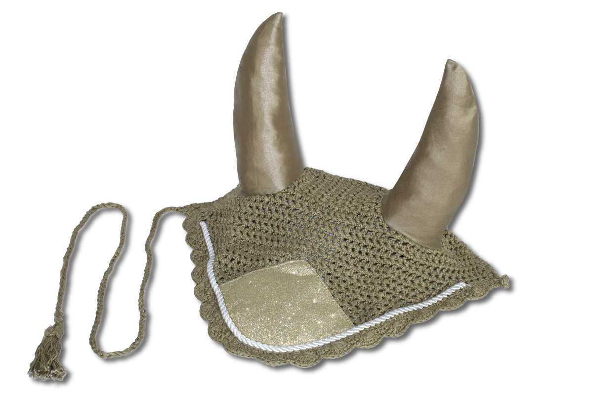 Fliegenmütze / Fliegenhaube mit Glitzer – Champagner