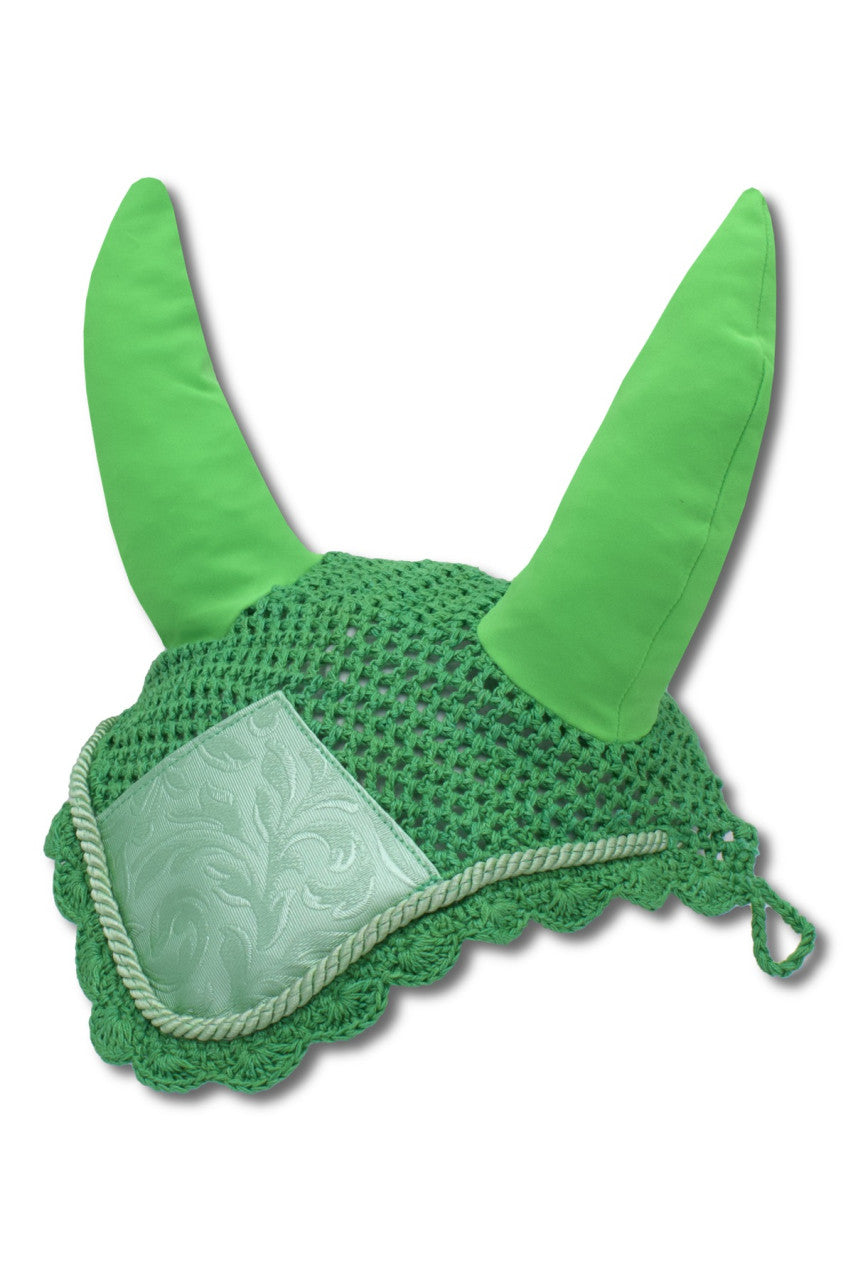 Fliegenhaube „Flower“ – Light Green | Elegante Fliegenmütze für Pferde
